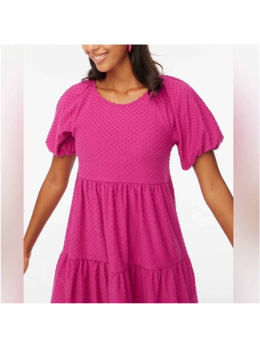 J. Crew Fuchsia Textured Tiered Short Sleeve Dress